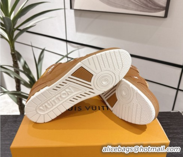 Unique Style Louis Vuitton Trainer Damier Leather Sneakers Brown 0609009