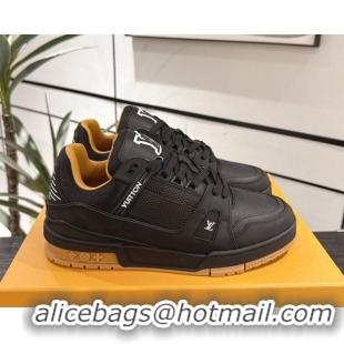 Shop Duplicate Louis Vuitton Trainer Damier Leather Sneakers Black 0609010
