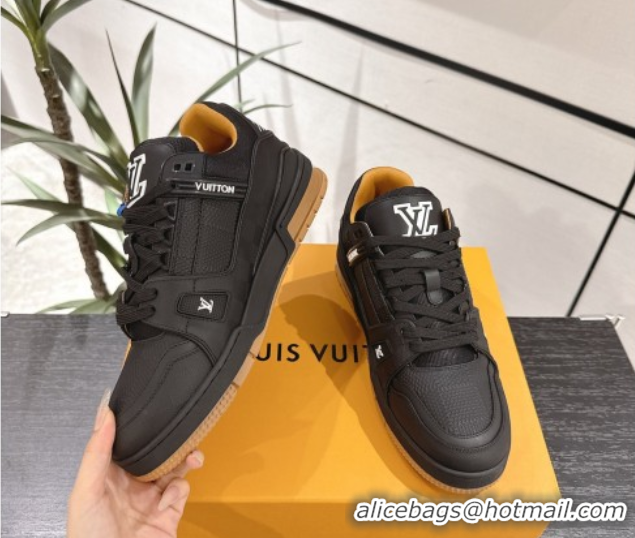 Shop Duplicate Louis Vuitton Trainer Damier Leather Sneakers Black 0609010