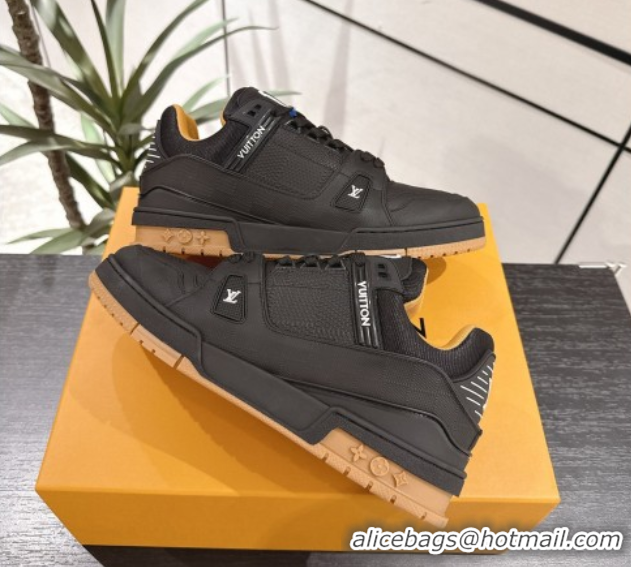 Shop Duplicate Louis Vuitton Trainer Damier Leather Sneakers Black 0609010