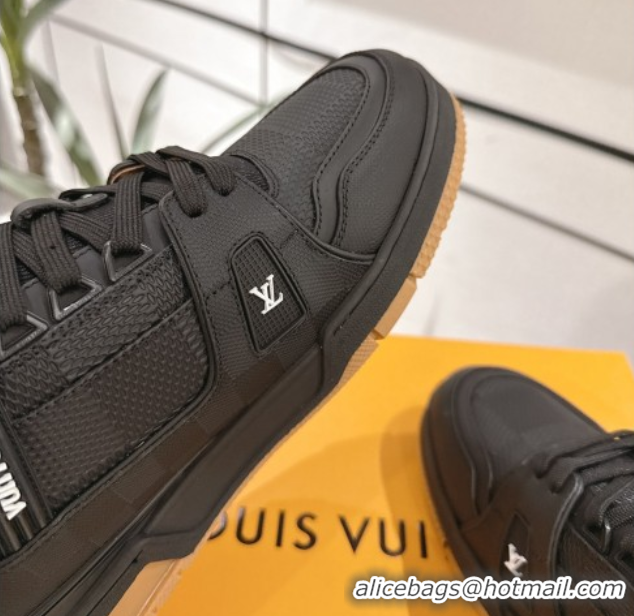 Shop Duplicate Louis Vuitton Trainer Damier Leather Sneakers Black 0609010