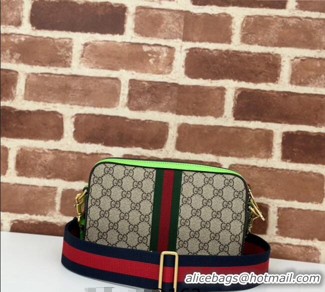 Hot Style Gucci Ophidia GG Canvas Shoulder Bag with Fluorescent Green Trim 699439 2024