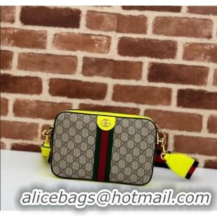 New Cheap Gucci Ophidia GG Canvas Shoulder Bag with Fluorescent Yellow 699439 2024