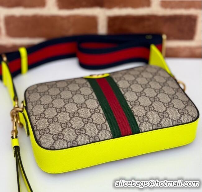 New Cheap Gucci Ophidia GG Canvas Shoulder Bag with Fluorescent Yellow 699439 2024