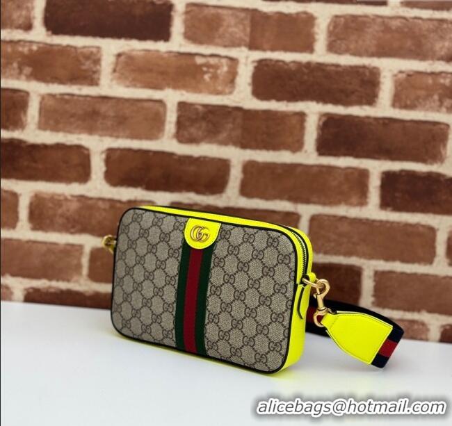 New Cheap Gucci Ophidia GG Canvas Shoulder Bag with Fluorescent Yellow 699439 2024