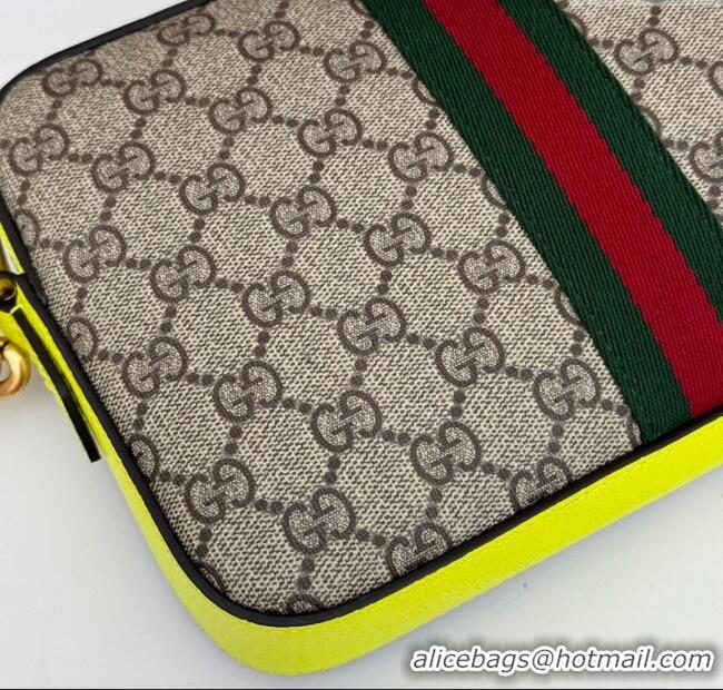 New Cheap Gucci Ophidia GG Canvas Shoulder Bag with Fluorescent Yellow 699439 2024
