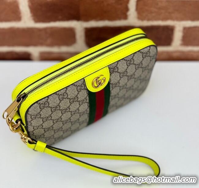 New Cheap Gucci Ophidia GG Canvas Shoulder Bag with Fluorescent Yellow 699439 2024
