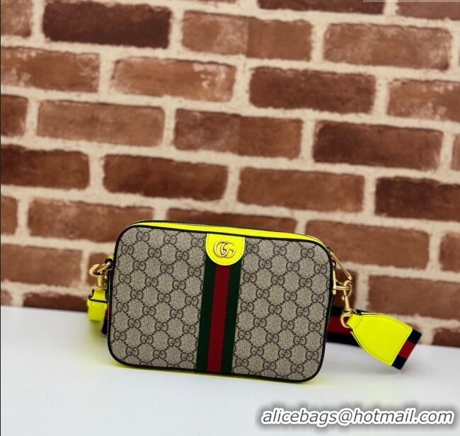 New Cheap Gucci Ophidia GG Canvas Shoulder Bag with Fluorescent Yellow 699439 2024