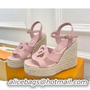 Discount Louis Vuitton LV Isola Wedge Sandals 12cm in Calf Leather Light Pink 1ACI9A 0609011