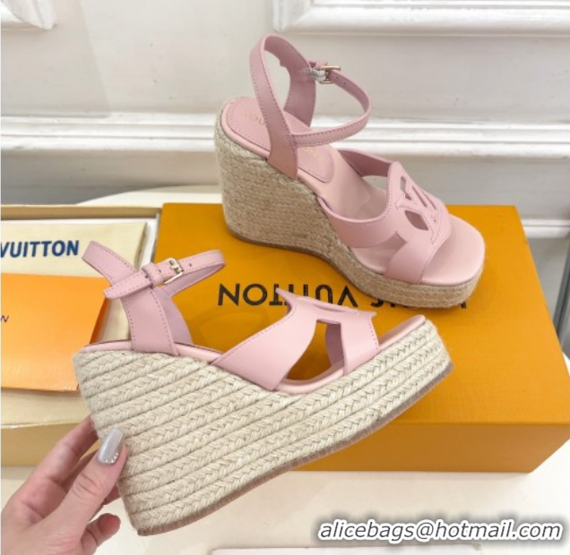 Discount Louis Vuitton LV Isola Wedge Sandals 12cm in Calf Leather Light Pink 1ACI9A 0609011