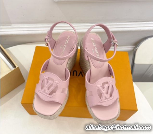 Discount Louis Vuitton LV Isola Wedge Sandals 12cm in Calf Leather Light Pink 1ACI9A 0609011