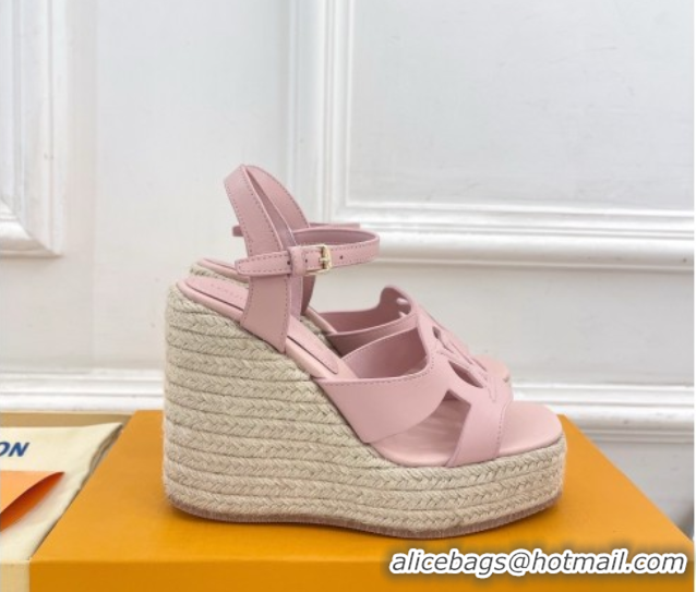 Discount Louis Vuitton LV Isola Wedge Sandals 12cm in Calf Leather Light Pink 1ACI9A 0609011