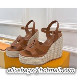 Popular Style Louis Vuitton LV Isola Wedge Sandals 12cm in Calf Leather Brown 1ACI9A 0609012