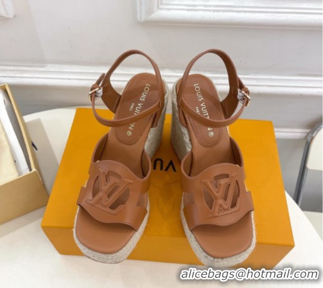 Popular Style Louis Vuitton LV Isola Wedge Sandals 12cm in Calf Leather Brown 1ACI9A 0609012