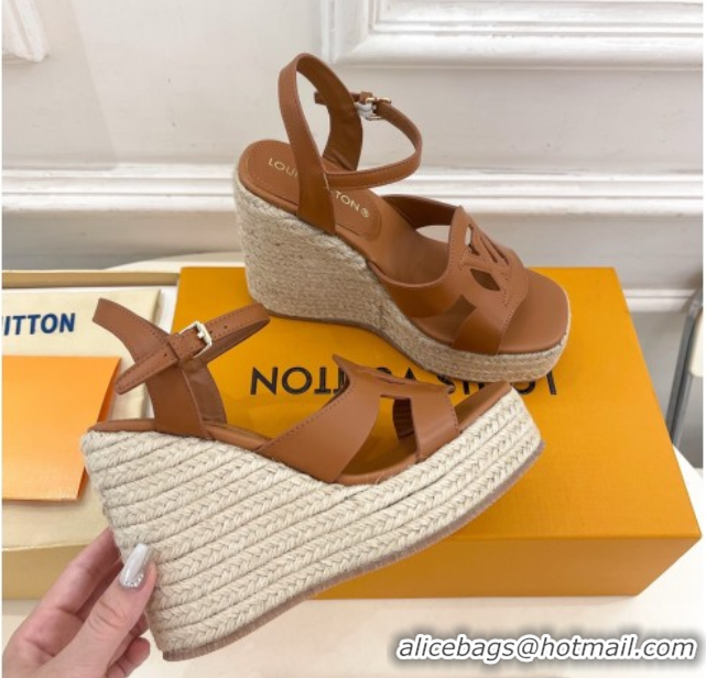 Popular Style Louis Vuitton LV Isola Wedge Sandals 12cm in Calf Leather Brown 1ACI9A 0609012