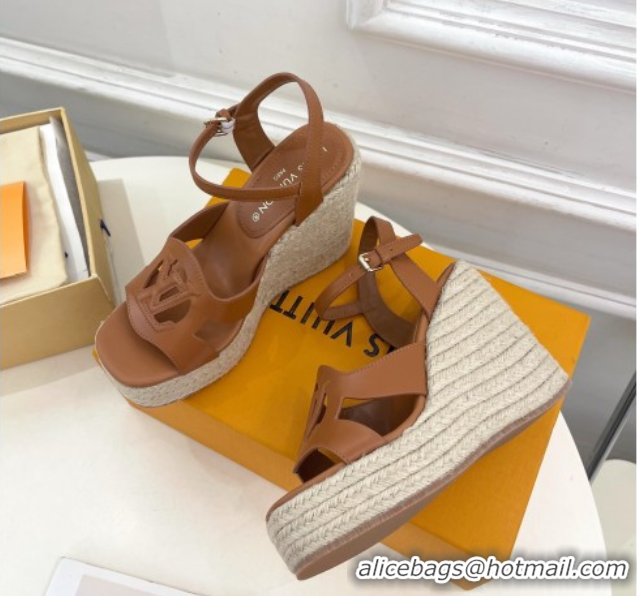 Popular Style Louis Vuitton LV Isola Wedge Sandals 12cm in Calf Leather Brown 1ACI9A 0609012