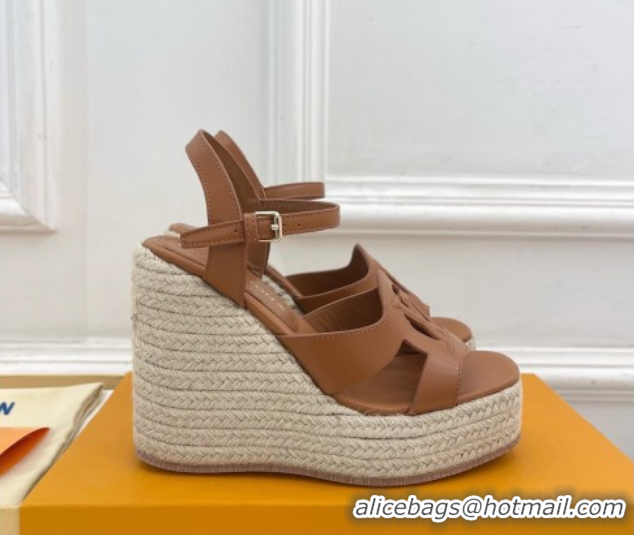 Popular Style Louis Vuitton LV Isola Wedge Sandals 12cm in Calf Leather Brown 1ACI9A 0609012