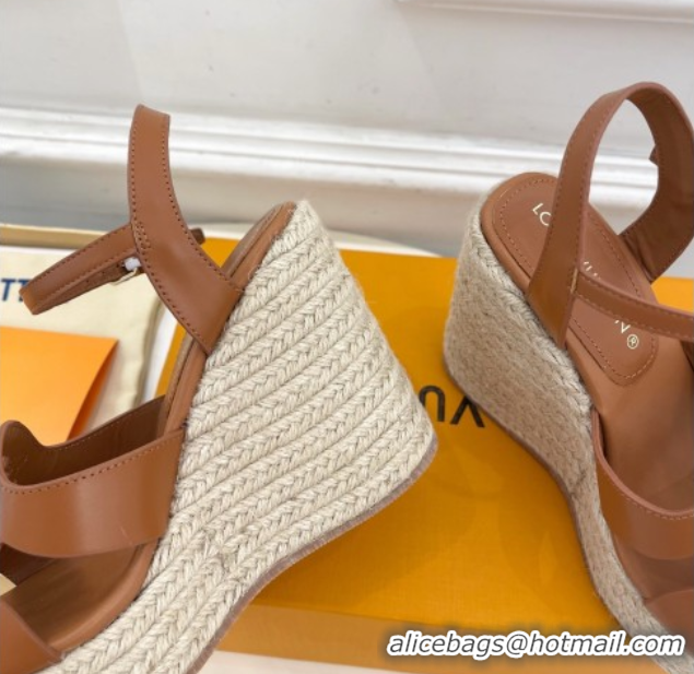 Popular Style Louis Vuitton LV Isola Wedge Sandals 12cm in Calf Leather Brown 1ACI9A 0609012