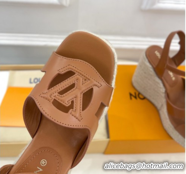 Popular Style Louis Vuitton LV Isola Wedge Sandals 12cm in Calf Leather Brown 1ACI9A 0609012