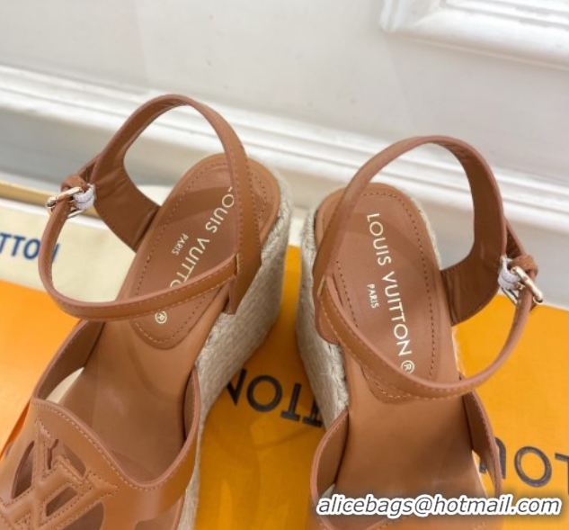 Popular Style Louis Vuitton LV Isola Wedge Sandals 12cm in Calf Leather Brown 1ACI9A 0609012