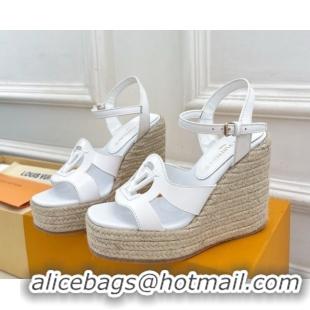 Stylish Louis Vuitton LV Isola Wedge Sandals 12cm in Calf Leather White 0609013