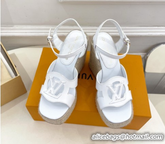 Stylish Louis Vuitton LV Isola Wedge Sandals 12cm in Calf Leather White 0609013