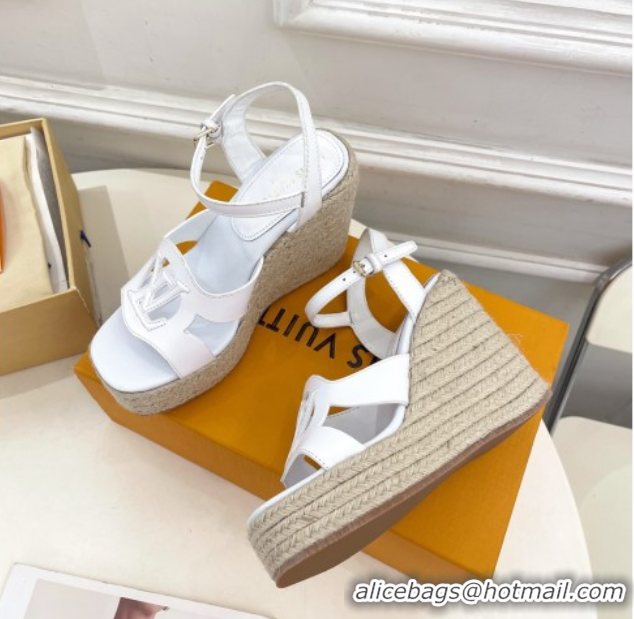 Stylish Louis Vuitton LV Isola Wedge Sandals 12cm in Calf Leather White 0609013