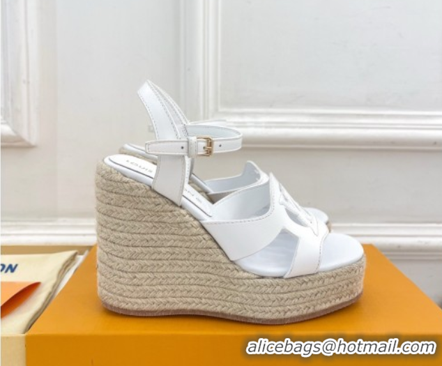 Stylish Louis Vuitton LV Isola Wedge Sandals 12cm in Calf Leather White 0609013