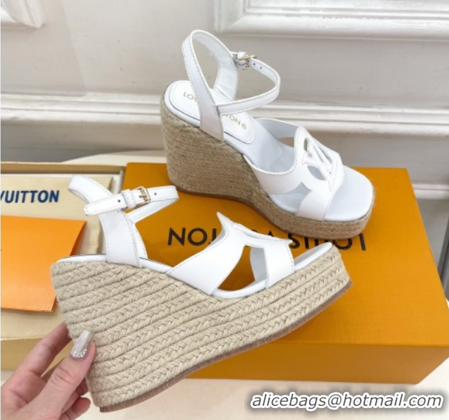 Stylish Louis Vuitton LV Isola Wedge Sandals 12cm in Calf Leather White 0609013