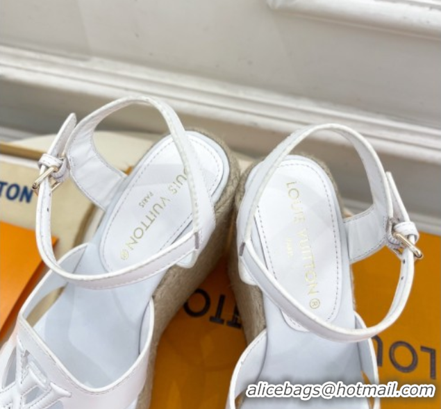 Stylish Louis Vuitton LV Isola Wedge Sandals 12cm in Calf Leather White 0609013
