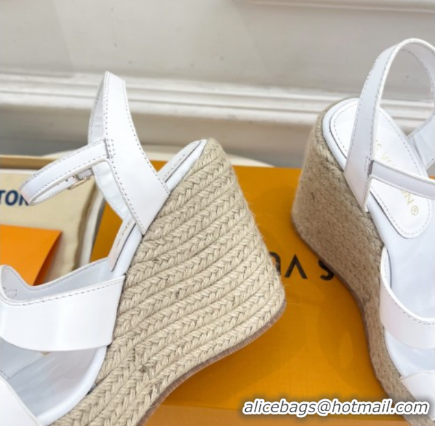 Stylish Louis Vuitton LV Isola Wedge Sandals 12cm in Calf Leather White 0609013