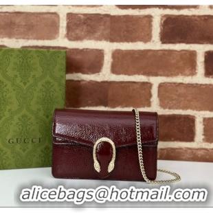 Modern Classic Gucci Dionysus Super Mini Bag in Crinkled Patent Leather 795368 Burgundy 2024