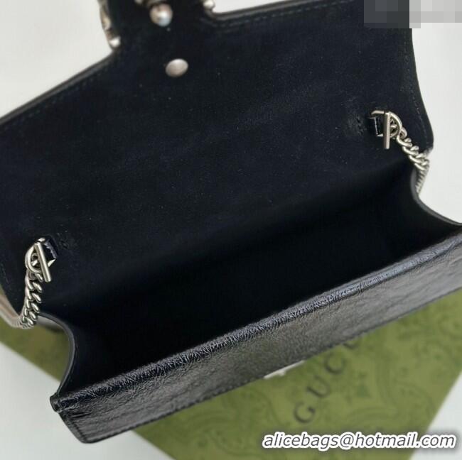 Fashion Cheap Gucci Dionysus Super Mini Bag in Crinkled Patent Leather 795368 Black 2024