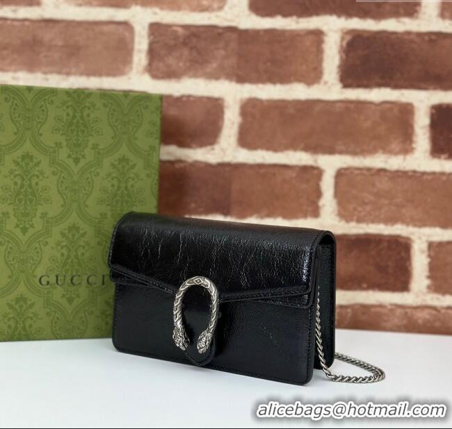 Fashion Cheap Gucci Dionysus Super Mini Bag in Crinkled Patent Leather 795368 Black 2024