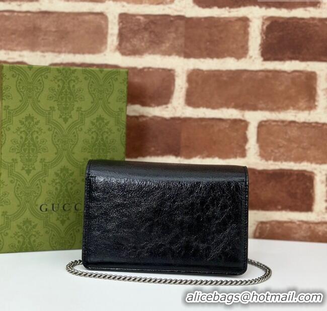 Fashion Cheap Gucci Dionysus Super Mini Bag in Crinkled Patent Leather 795368 Black 2024