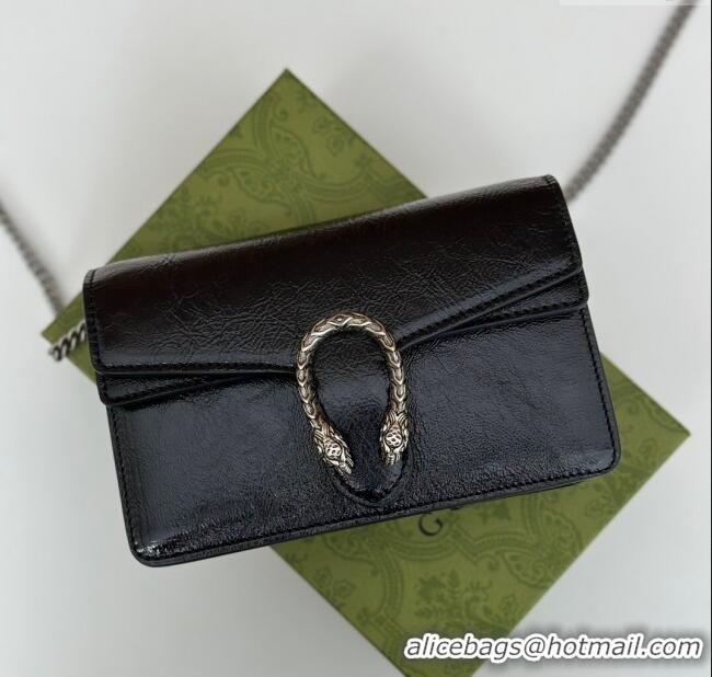 Fashion Cheap Gucci Dionysus Super Mini Bag in Crinkled Patent Leather 795368 Black 2024