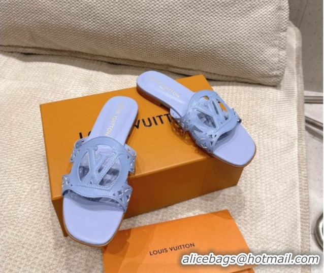 Luxury Louis Vuitton LV Isola Flat Slides Sandal in Perforated Calf Leather Blue 0609015