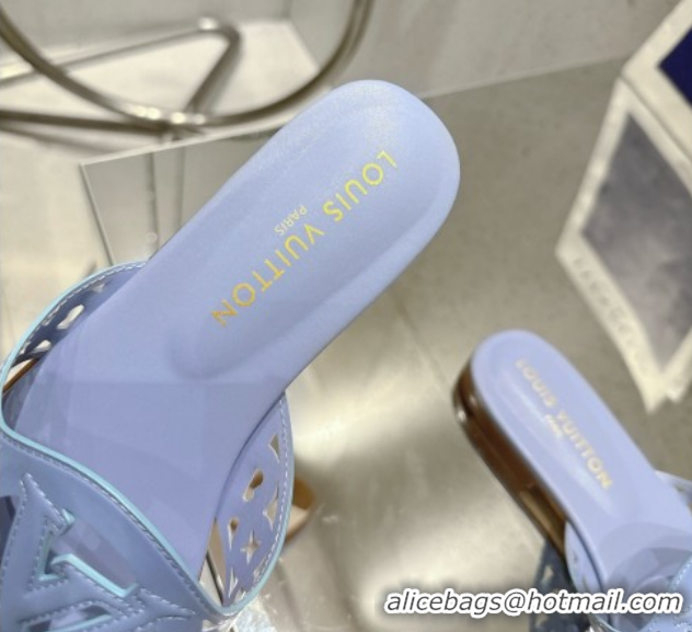 Luxury Louis Vuitton LV Isola Flat Slides Sandal in Perforated Calf Leather Blue 0609015