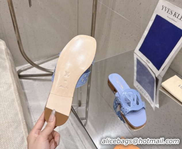 Luxury Louis Vuitton LV Isola Flat Slides Sandal in Perforated Calf Leather Blue 0609015