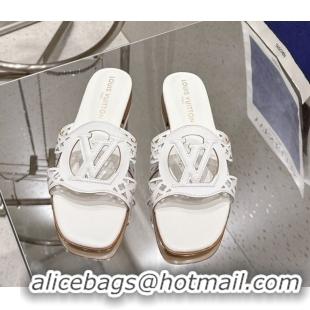 Hot Style Louis Vuitton LV Isola Flat Slides Sandal in Perforated Calf Leather White 0609016