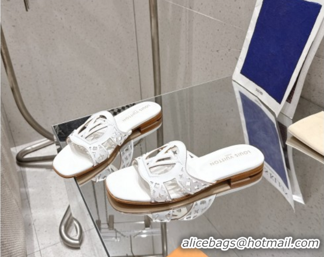 Hot Style Louis Vuitton LV Isola Flat Slides Sandal in Perforated Calf Leather White 0609016