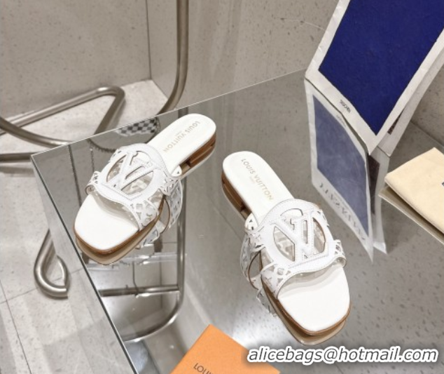 Hot Style Louis Vuitton LV Isola Flat Slides Sandal in Perforated Calf Leather White 0609016