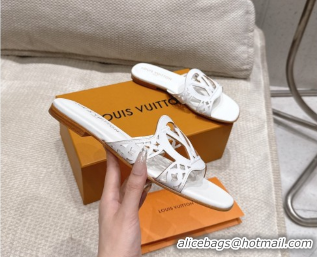 Hot Style Louis Vuitton LV Isola Flat Slides Sandal in Perforated Calf Leather White 0609016