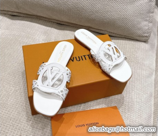 Hot Style Louis Vuitton LV Isola Flat Slides Sandal in Perforated Calf Leather White 0609016