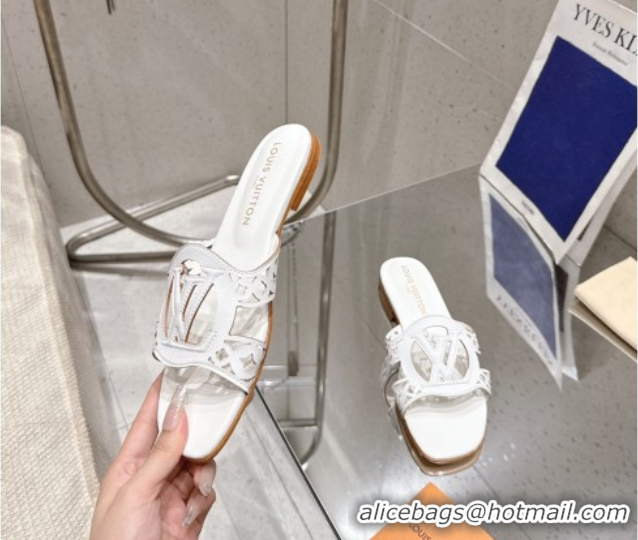 Hot Style Louis Vuitton LV Isola Flat Slides Sandal in Perforated Calf Leather White 0609016