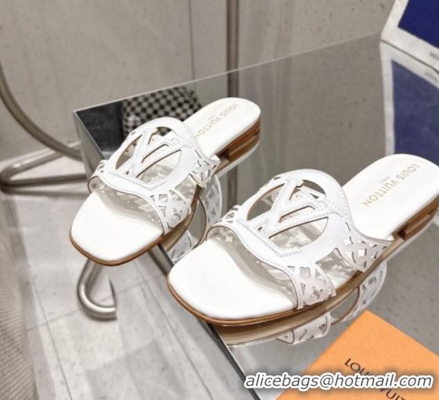 Hot Style Louis Vuitton LV Isola Flat Slides Sandal in Perforated Calf Leather White 0609016