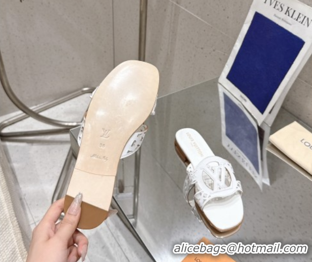 Hot Style Louis Vuitton LV Isola Flat Slides Sandal in Perforated Calf Leather White 0609016