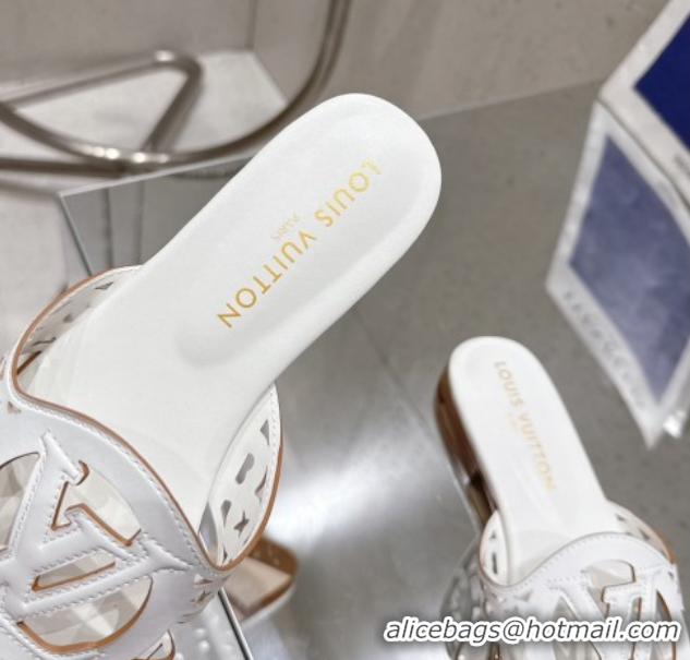 Hot Style Louis Vuitton LV Isola Flat Slides Sandal in Perforated Calf Leather White 0609016