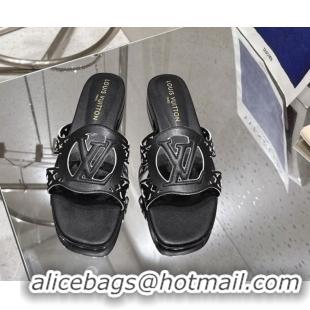 Charming Louis Vuitton LV Isola Flat Slides Sandal in Perforated Calf Leather Black 0609017