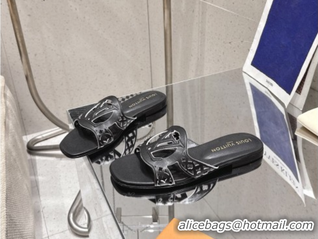 Charming Louis Vuitton LV Isola Flat Slides Sandal in Perforated Calf Leather Black 0609017